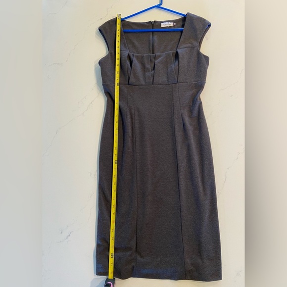Calvin Klein Knit Gray Sheath Pencil Dress Midi 6 - Picture 2 of 3